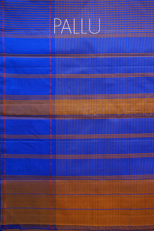 Blue and orange Koorainadu handloom silk cotton check saree | Niram Neela