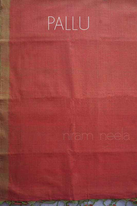 Brown and olive Mangalagiri soft cotton saree | Niram Neela