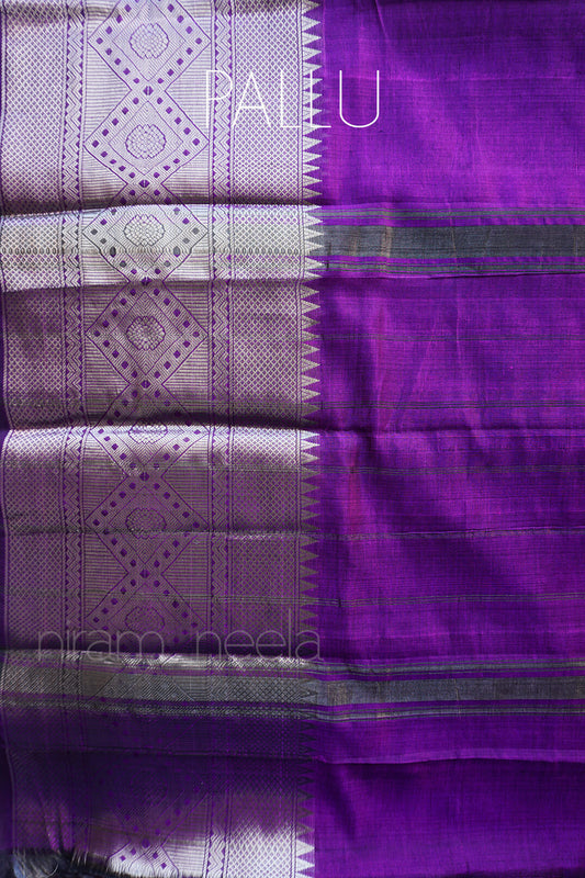 Purple and silver Mangalagiri silk cotton saree - Niram Neela
