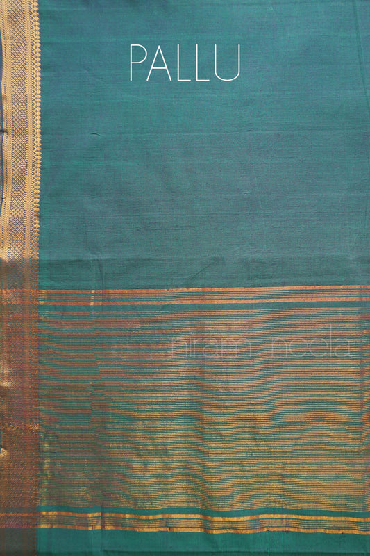Green and gold Mangalagiri cotton saree with Nizam border | Niram Neela