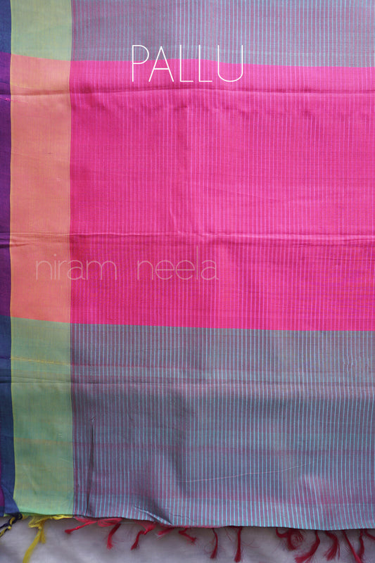 Blue and pink Mangalagiri silk cotton saree - Niram Neela