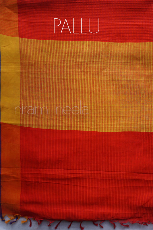 Red and yellow Mangalagiri silk cotton saree - Niram Neela