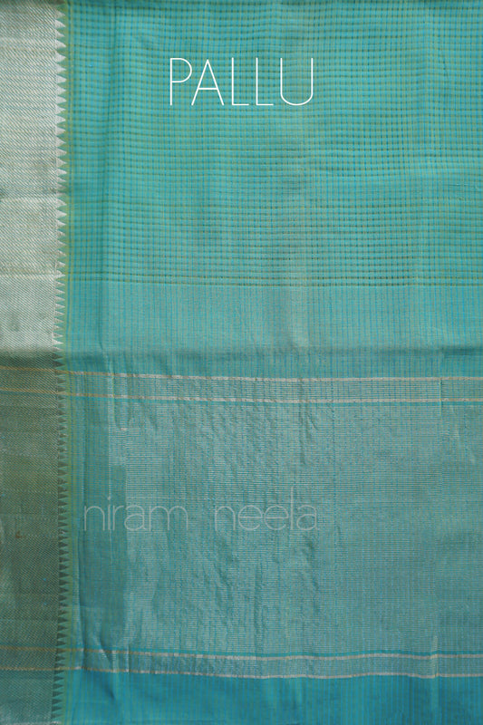 Teal and silver Mangalagiri handloom cotton saree | Niram Neela