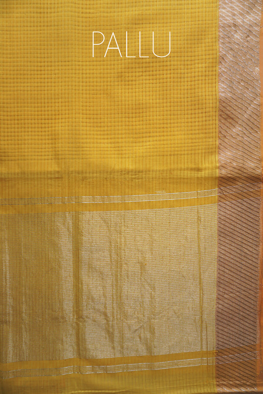 Yellow and silver Mangalagiri cotton saree by Niram Neela