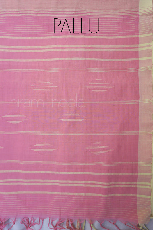 Soft peach and yellow Mangalagiri cotton saree - Niram Neela