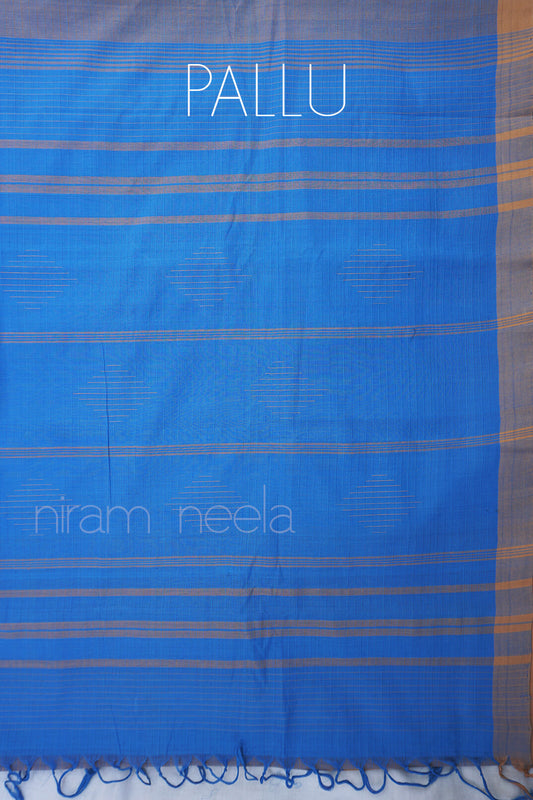 Grey and blue Mangalagiri cotton saree - Niram Neela