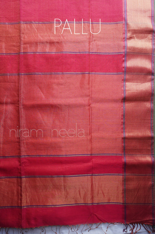 Pink and green Maheshwari silk cotton tissue saree | Niram Neela