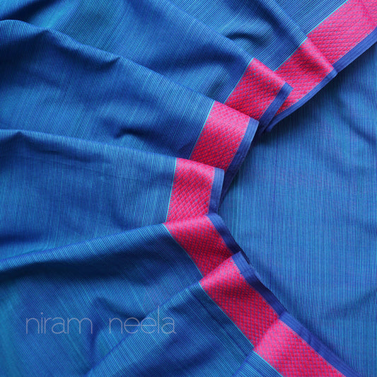 Blue and pink Maheshwari cotton saree - Niram Neela