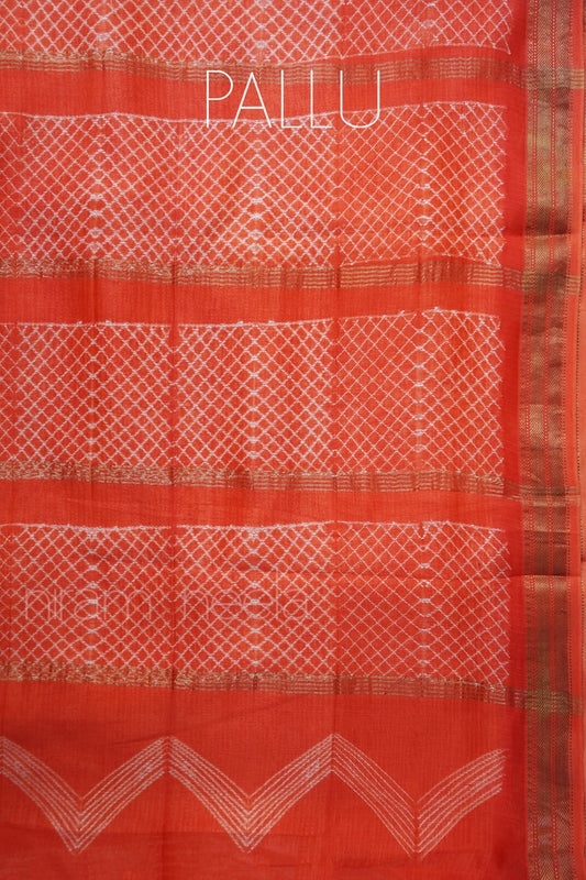 Orange shibori Maheshwari silk cotton saree - Niram Neela