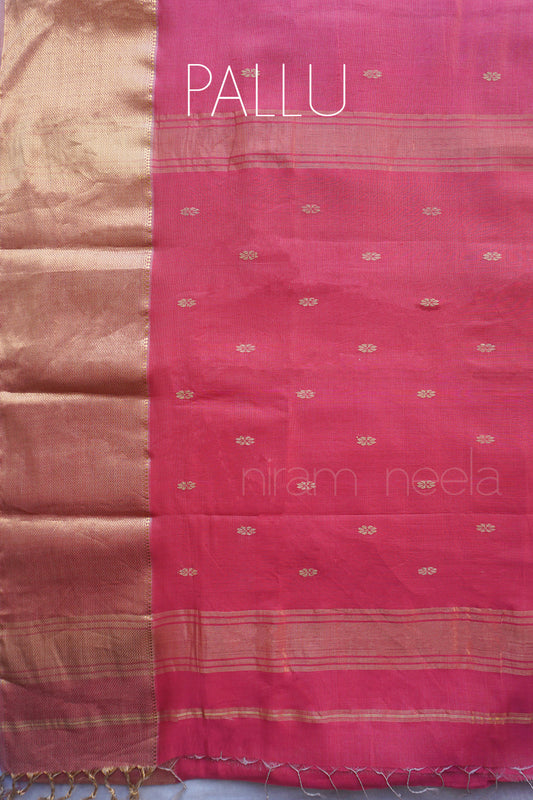 Watermelon pink Maheshwari silk cotton partywear saree from Niram Neela