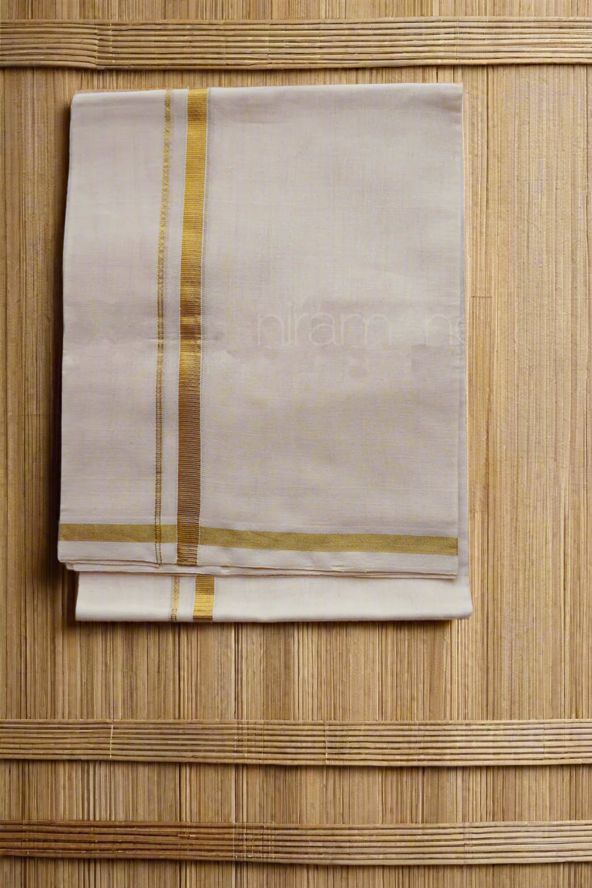 Ivory and gold double Kasavu dhoti mundu - Niram Neela