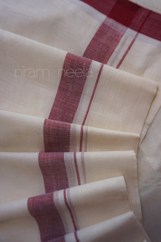 Ivory and maroon double mundu | Niram Neela