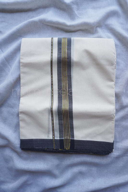 Ivory and black double Kasavu mundu | Niram Neela