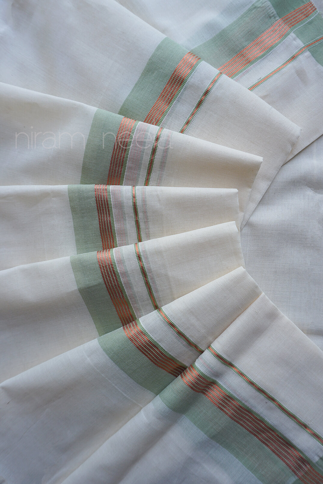 Ivory and sage green double mundu | Mundu for men by Niram Neela