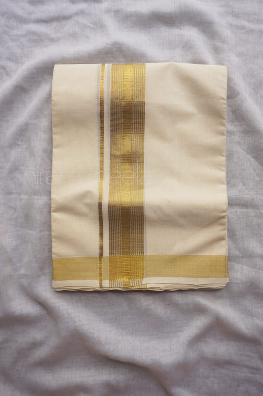 Ivory and antique gold double mundu | Niram Neela