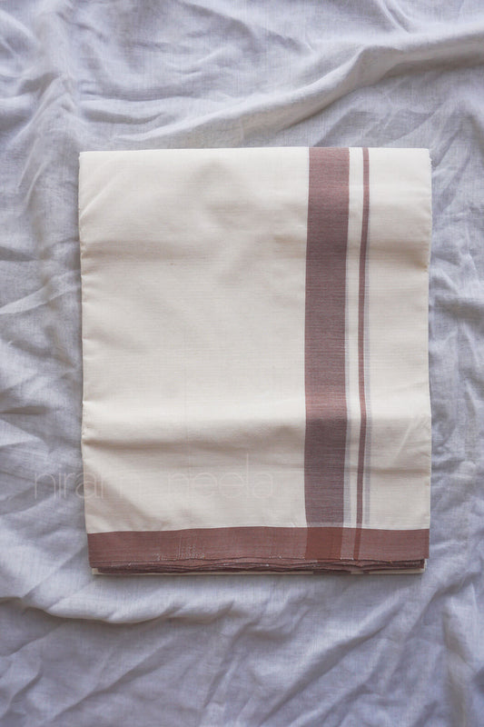Ivory and brown double mundu- Niram neela