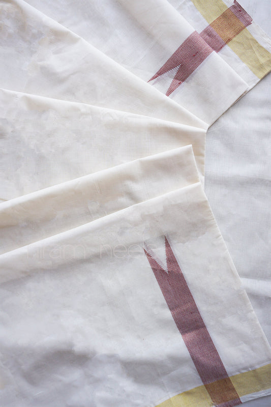 Ivory and red chutti double mundu for men from Niram Neela