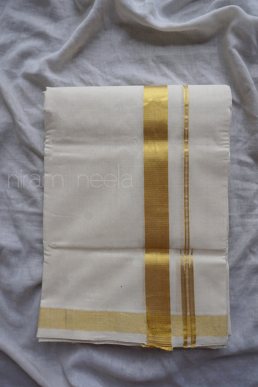 Ivory and gold chutti double mundu | Niram Neela