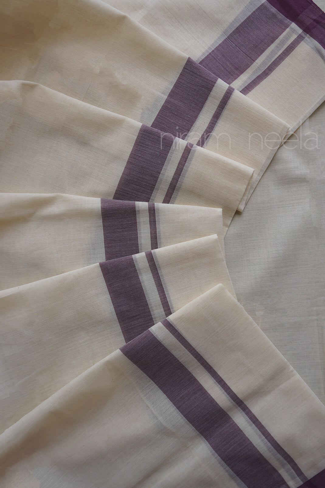 Ivory and purple double mundu | Men's cotton dhoti
