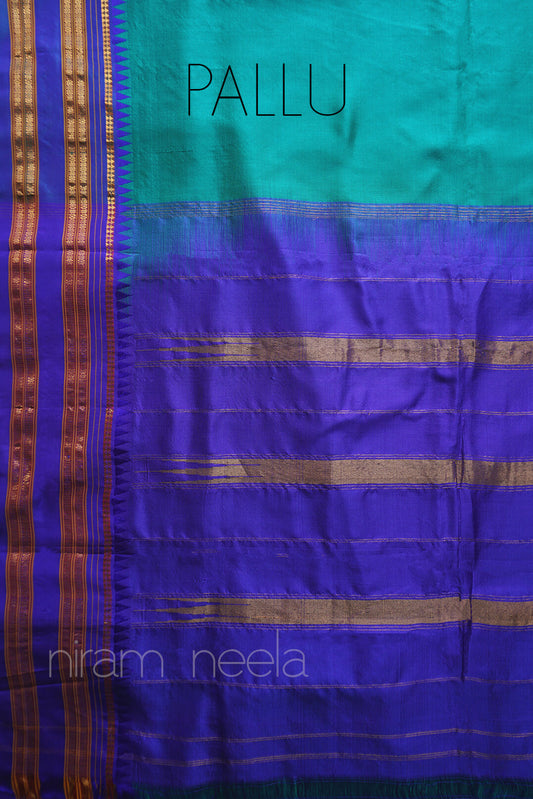 Green and blue Narayanpet silk saree | Niram Neela