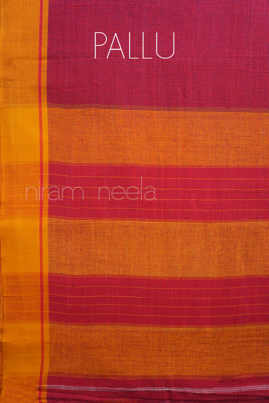 Red and yellow Patteda anchu cotton saree | Niram Neela