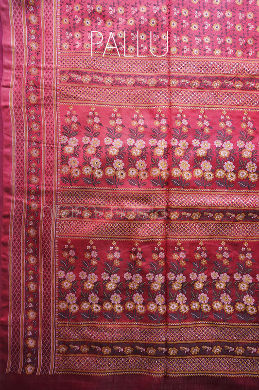 Pre-loved Wine Himroo pure silk saree | Niram Neela