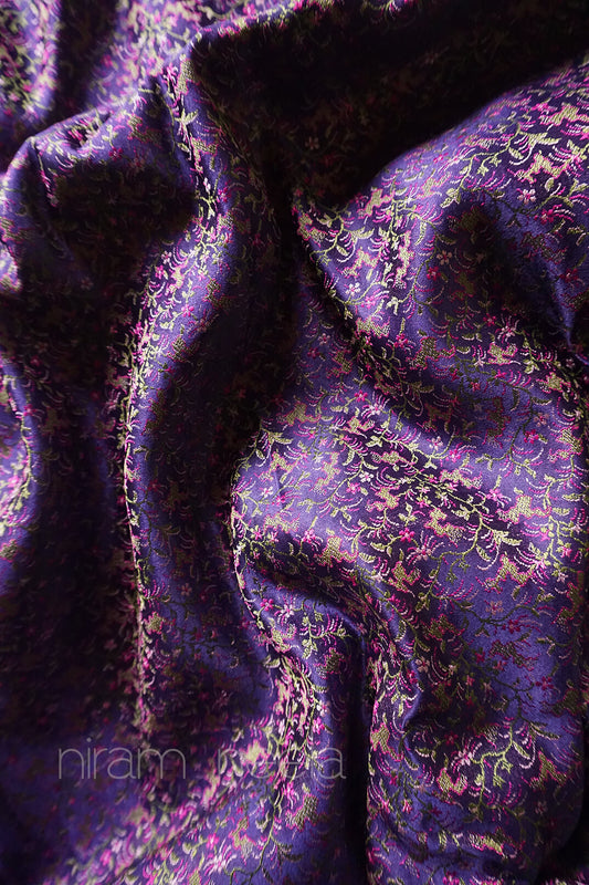 Pre-loved violet and pink Himroo pure silk saree by Niram Neela