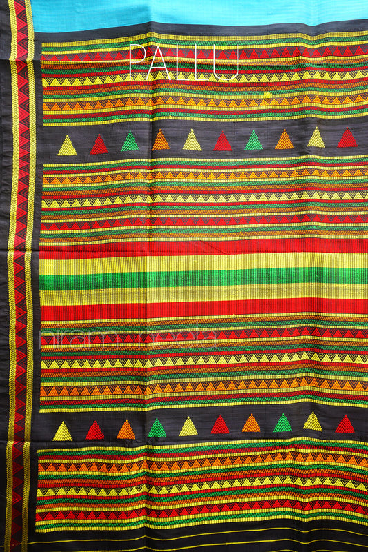 Blue and black Dongria silk saree - Niram Neela