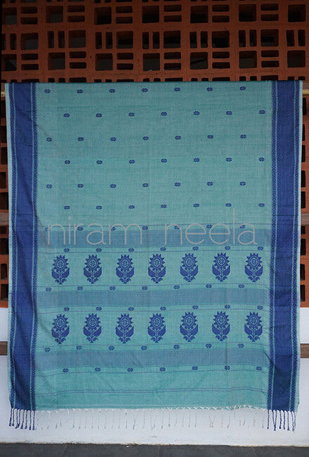 Teal and blue Sausar cotton saree - Niram Neela
