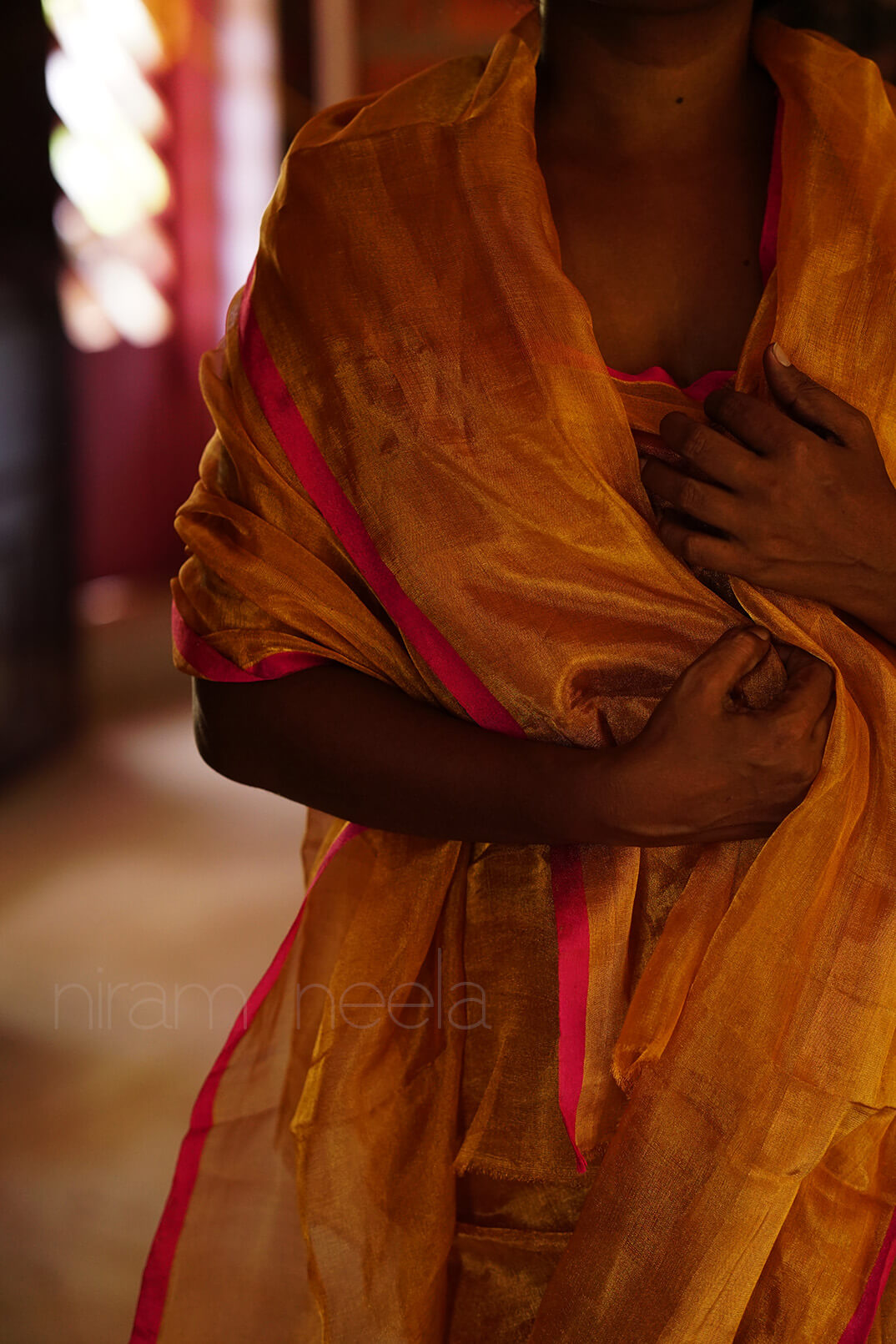 Gold and pink Uppada silk tissue saree | Niram Neela