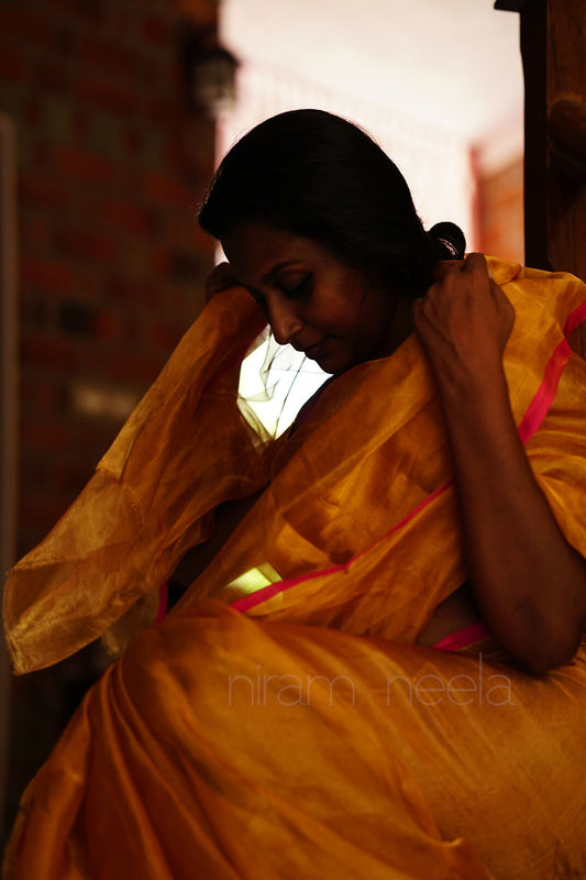 Gold and pink Uppada silk tissue saree | Niram Neela