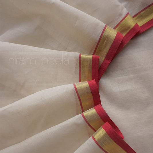 Ivory and red handloom Venkatagiri jamdani cotton saree for women from Niram Neela