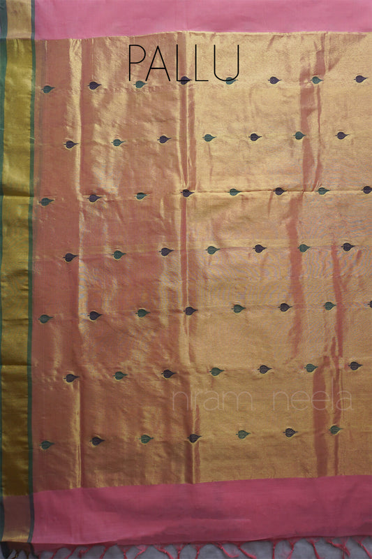Pink and green handloom Venkatagiri jamdani cotton saree for women from Niram Neela online
