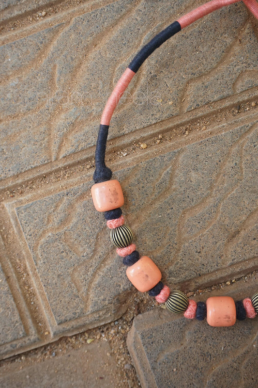 Peach and black handmade wooden neckpiece - Niram Neela