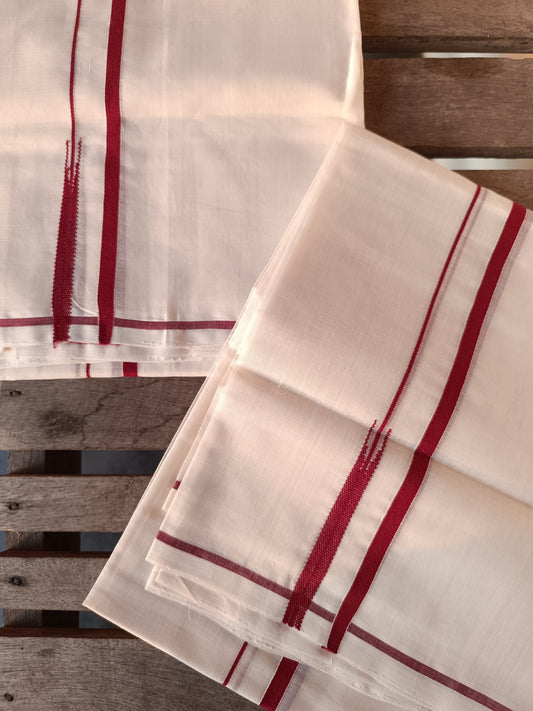 Ivory and maroon red Puliyilakkara set mundu