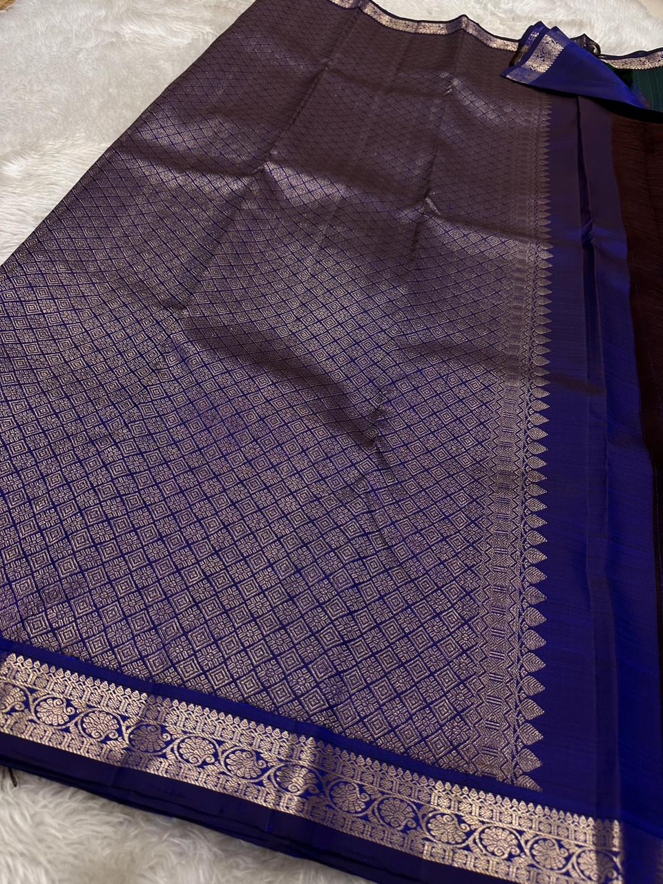 Dark blue Kanjivaram saree