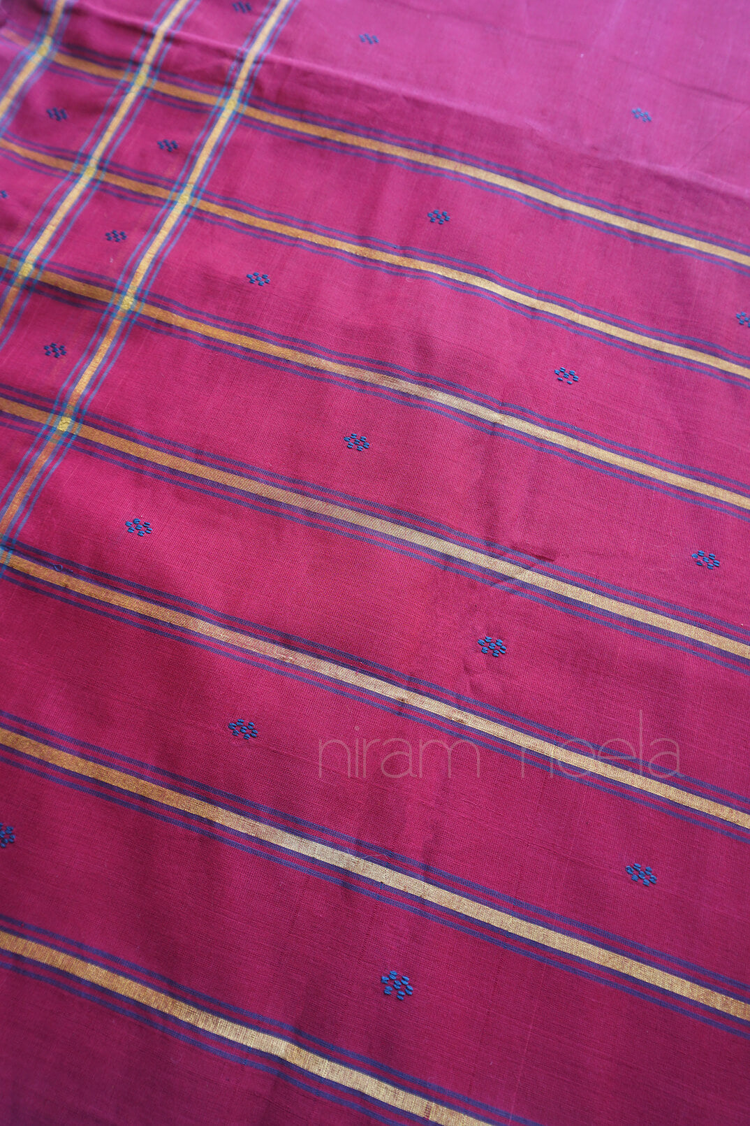 Maroon and teal blue handloom Angara cotton saree | Niram Neela