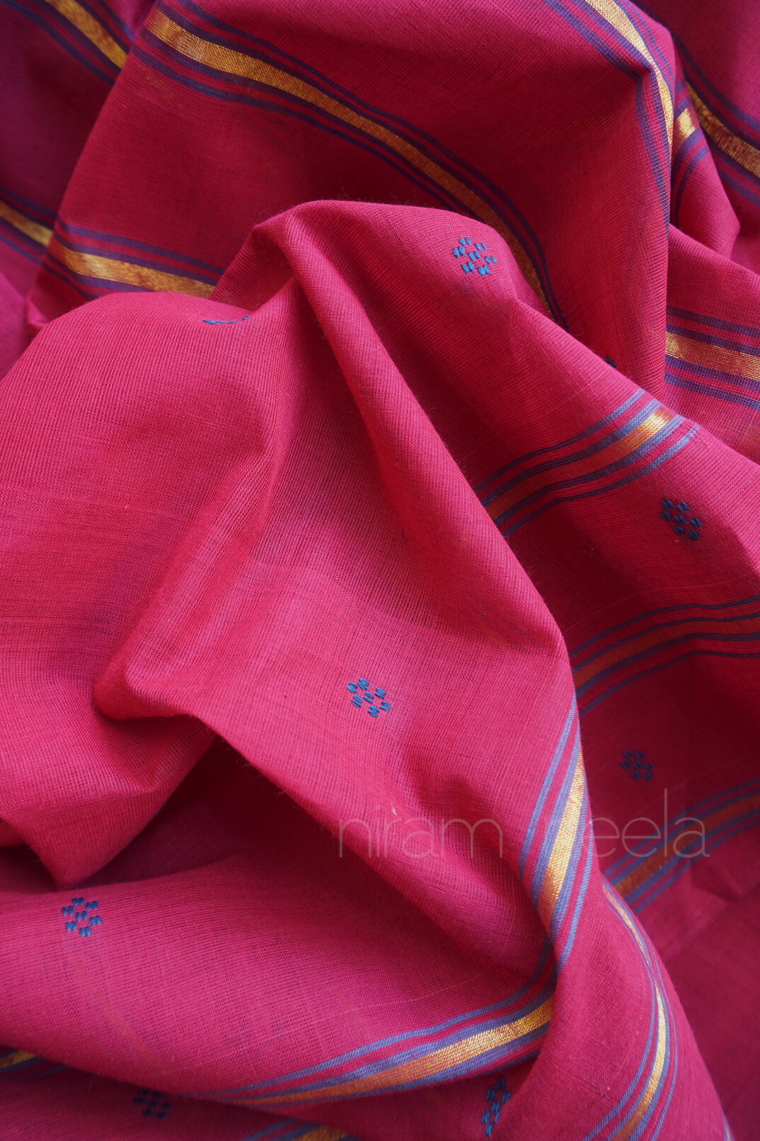 Maroon and teal blue handloom Angara cotton saree | Niram Neela