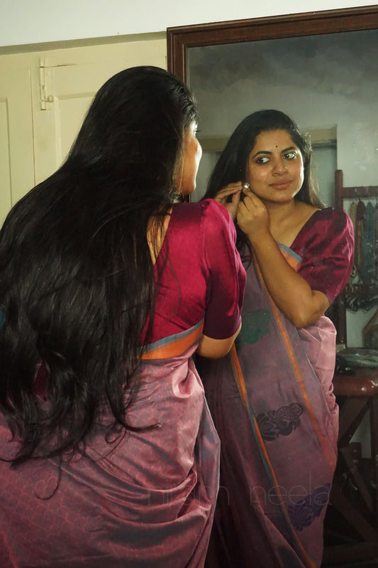 Lilac and teal handloom Angara cotton saree - Niram Neela