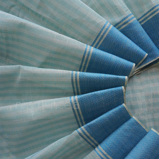 Ice blue striped Godavari cotton workwear saree | Niram Neela