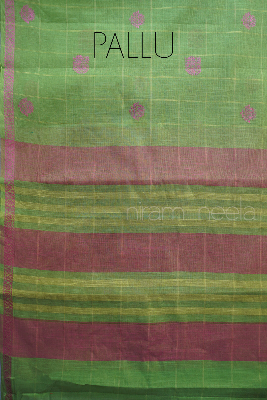 Green and pink check Godavari handloom cotton check saree | Niram Neela