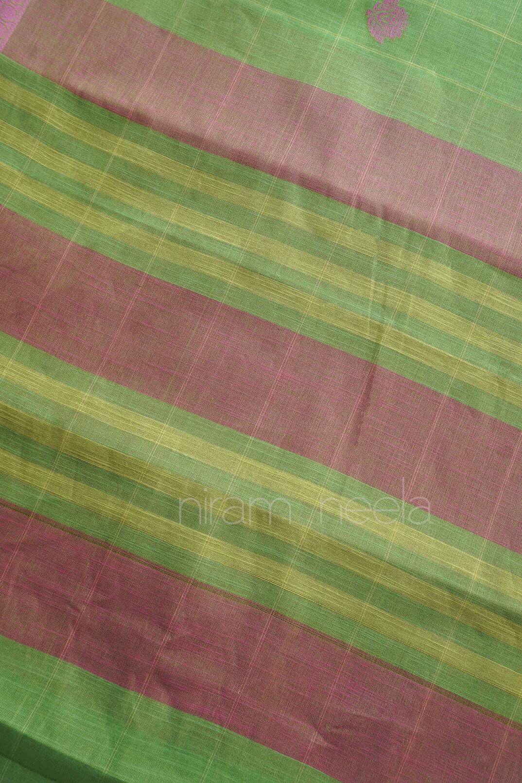 Green and pink check Godavari handloom cotton check saree | Niram Neela