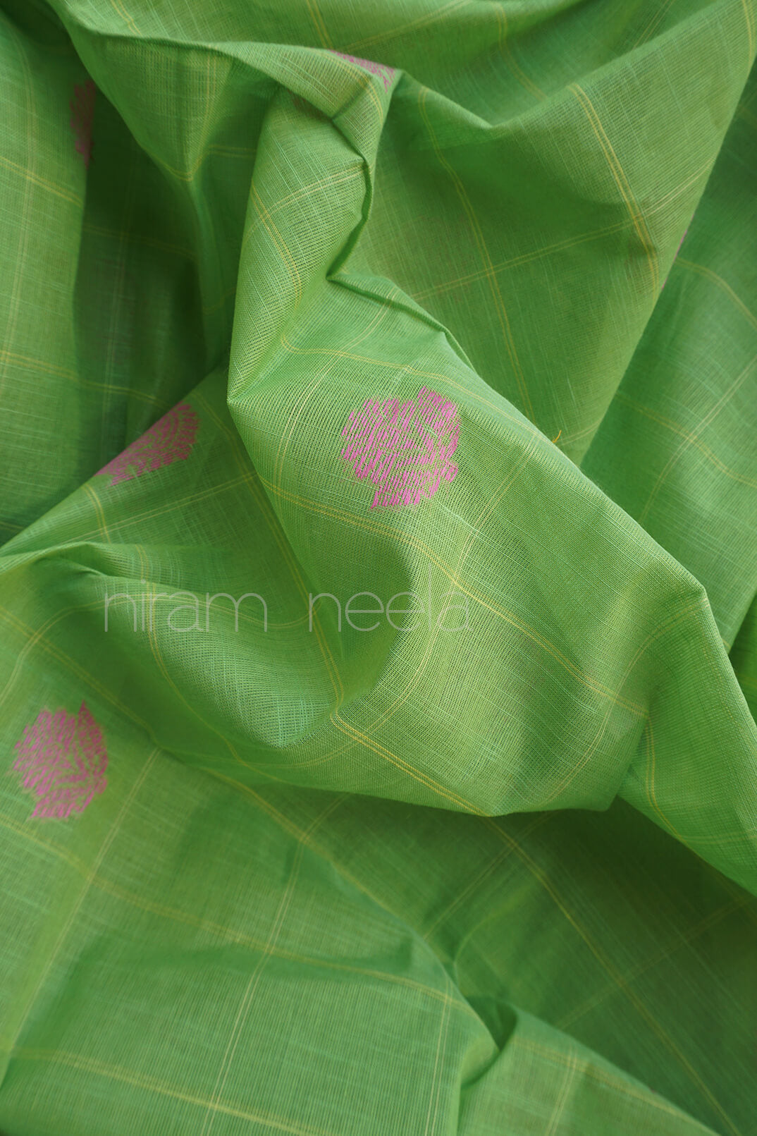 Green and pink check Godavari handloom cotton check saree | Niram Neela
