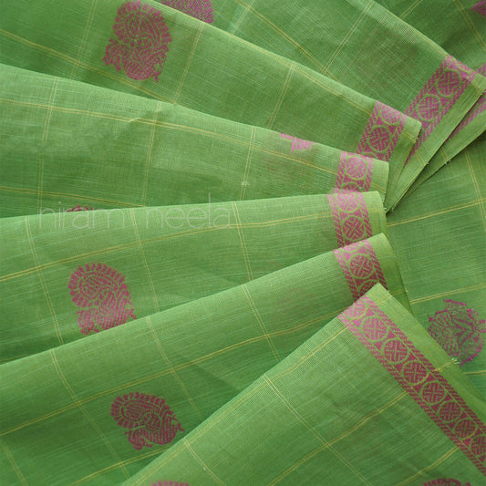 Green and pink check Godavari handloom cotton check saree | Niram Neela