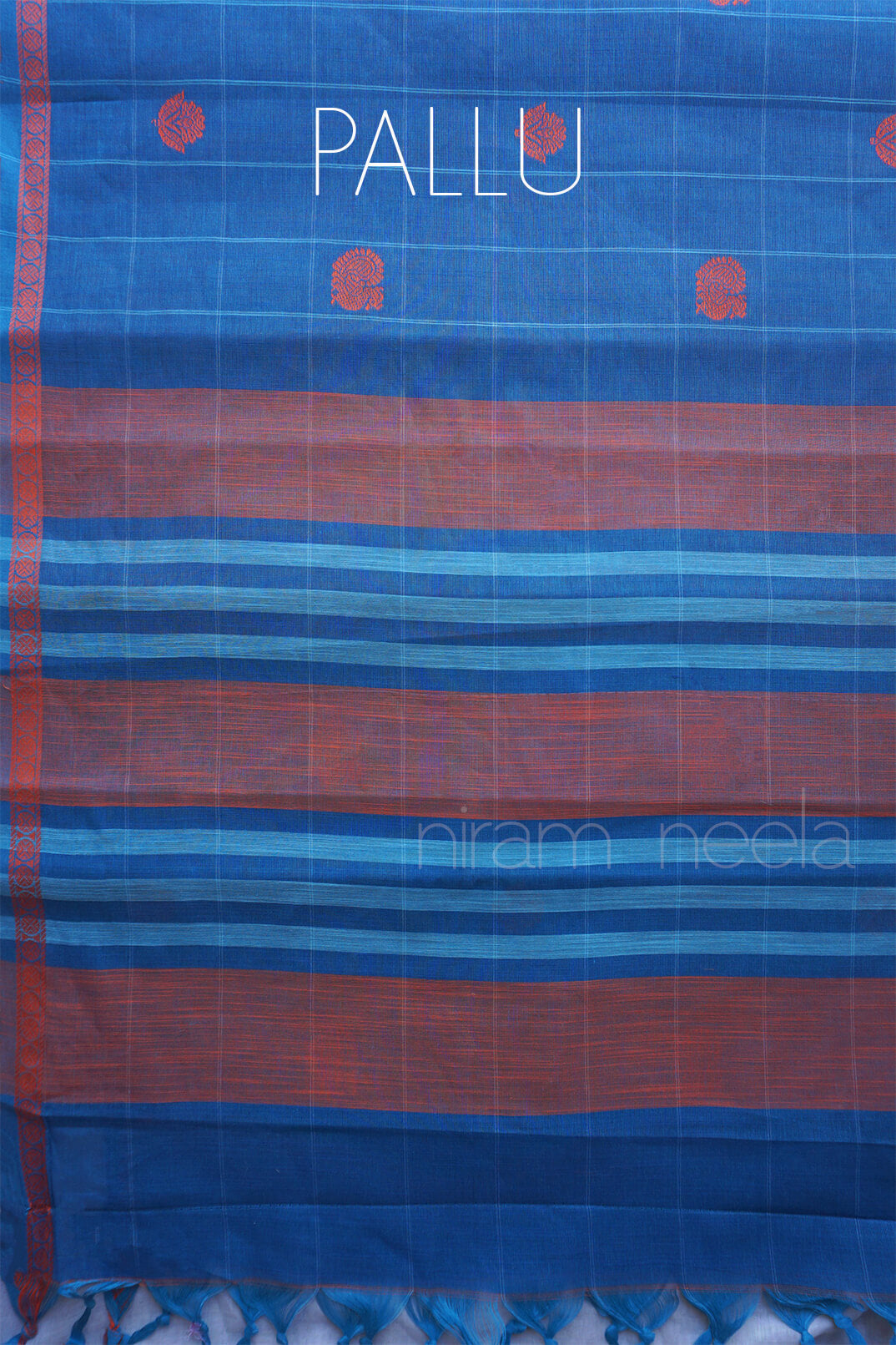 Blue and orange check Godavari cotton saree | Niram Neela