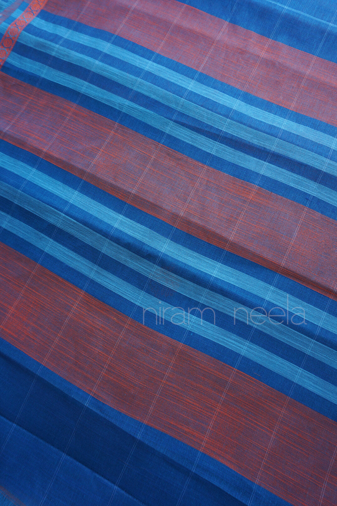Blue and orange check Godavari cotton saree | Niram Neela