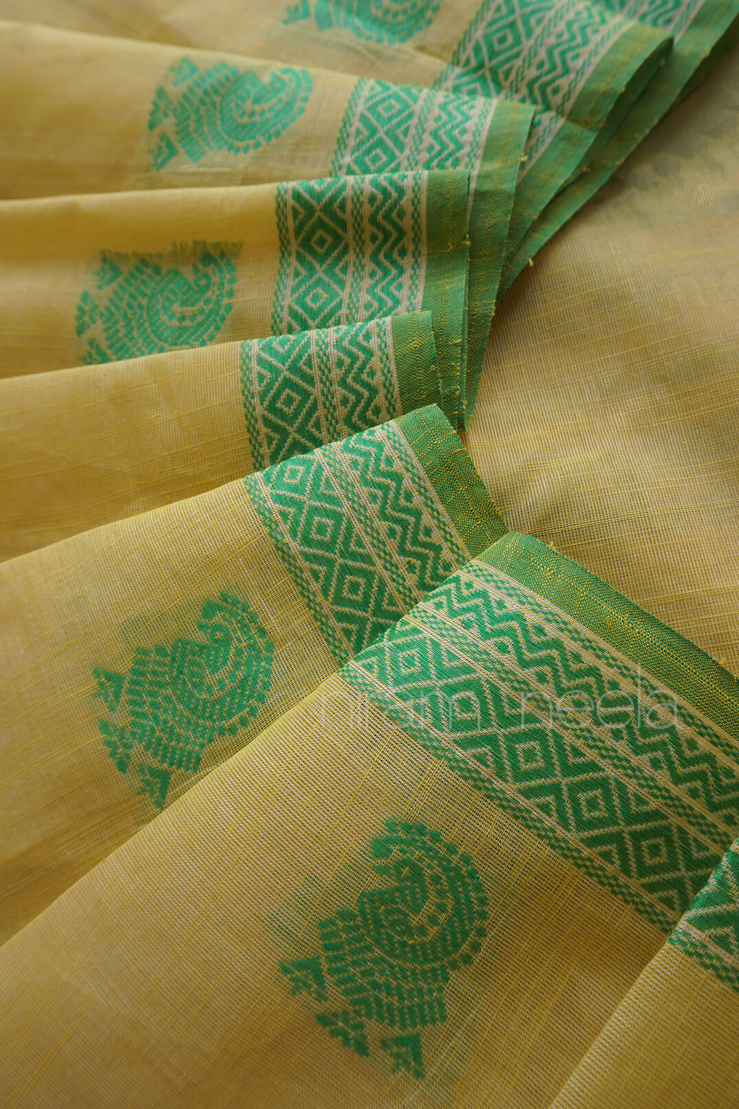 Cream and green handloom Godavari cotton workwear saree | Niram Neela