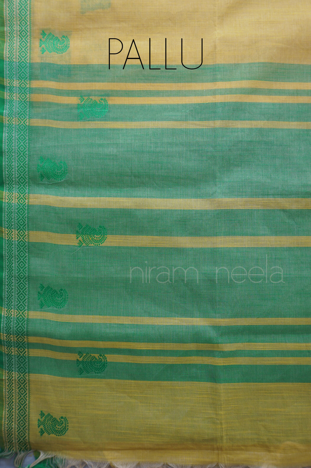 Cream and green handloom Godavari cotton workwear saree | Niram Neela