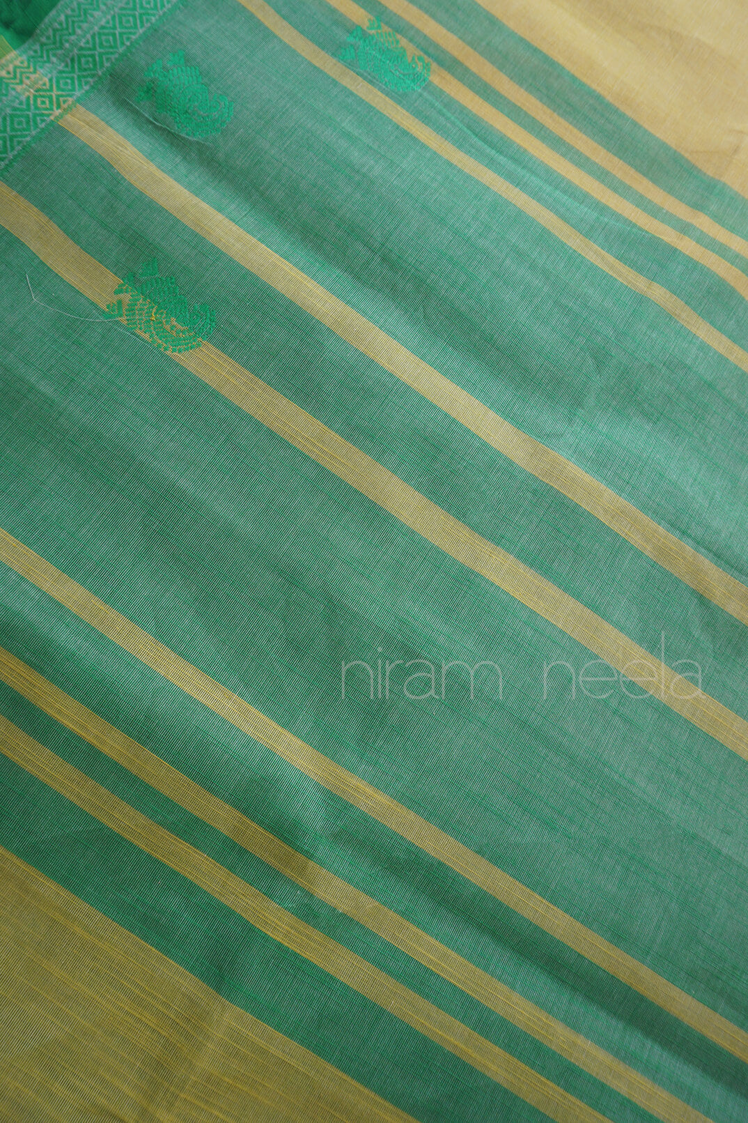 Cream and green handloom Godavari cotton workwear saree | Niram Neela