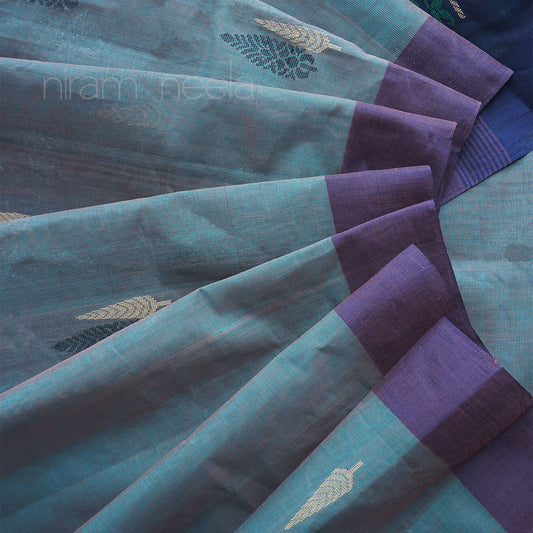 Marine blue and purple Godavari cotton saree | Niram Neela